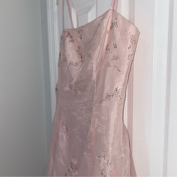 Dresses & Skirts - PASTEL PINK PROM DRESS SQUARE NECK SPAGHETTI STRAP EMBELLISHED